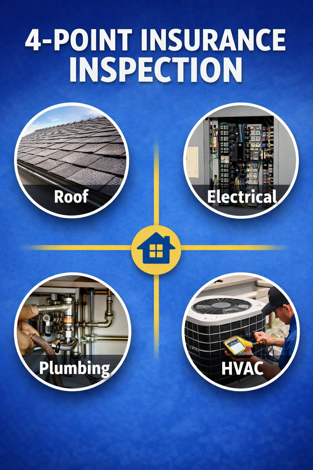 4-point insurance inspection diagram showing roof, electrical, plumbing, and HVAC systems